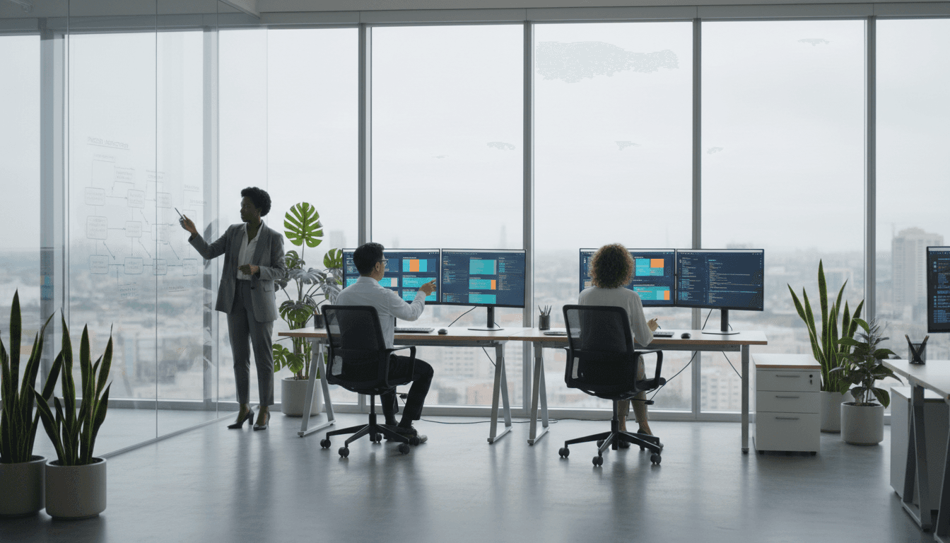 Professional working with automation dashboard showing workflow optimization